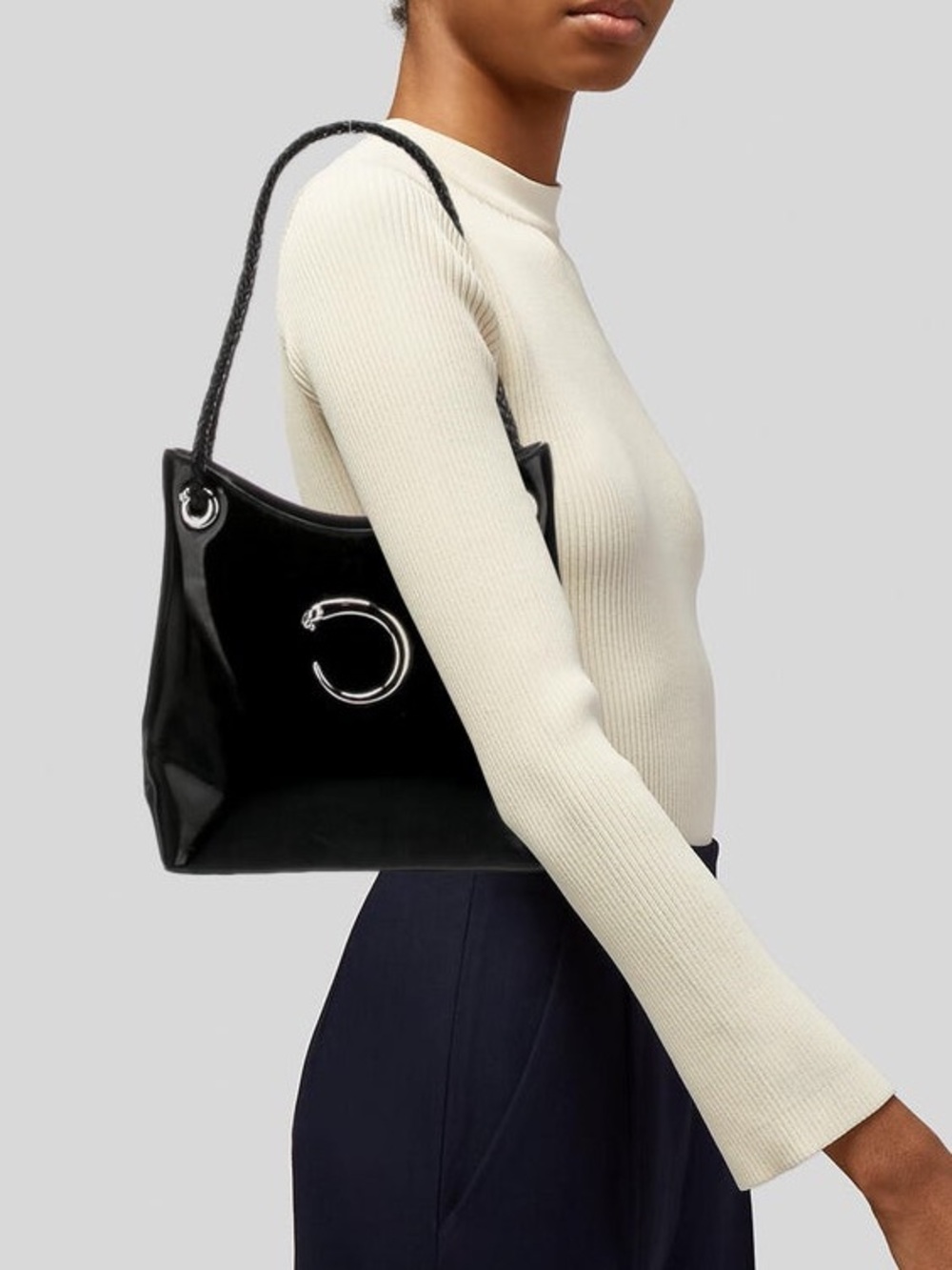 Cartier Patent Leather Panthère C Vintage Shoulder Bag in Black